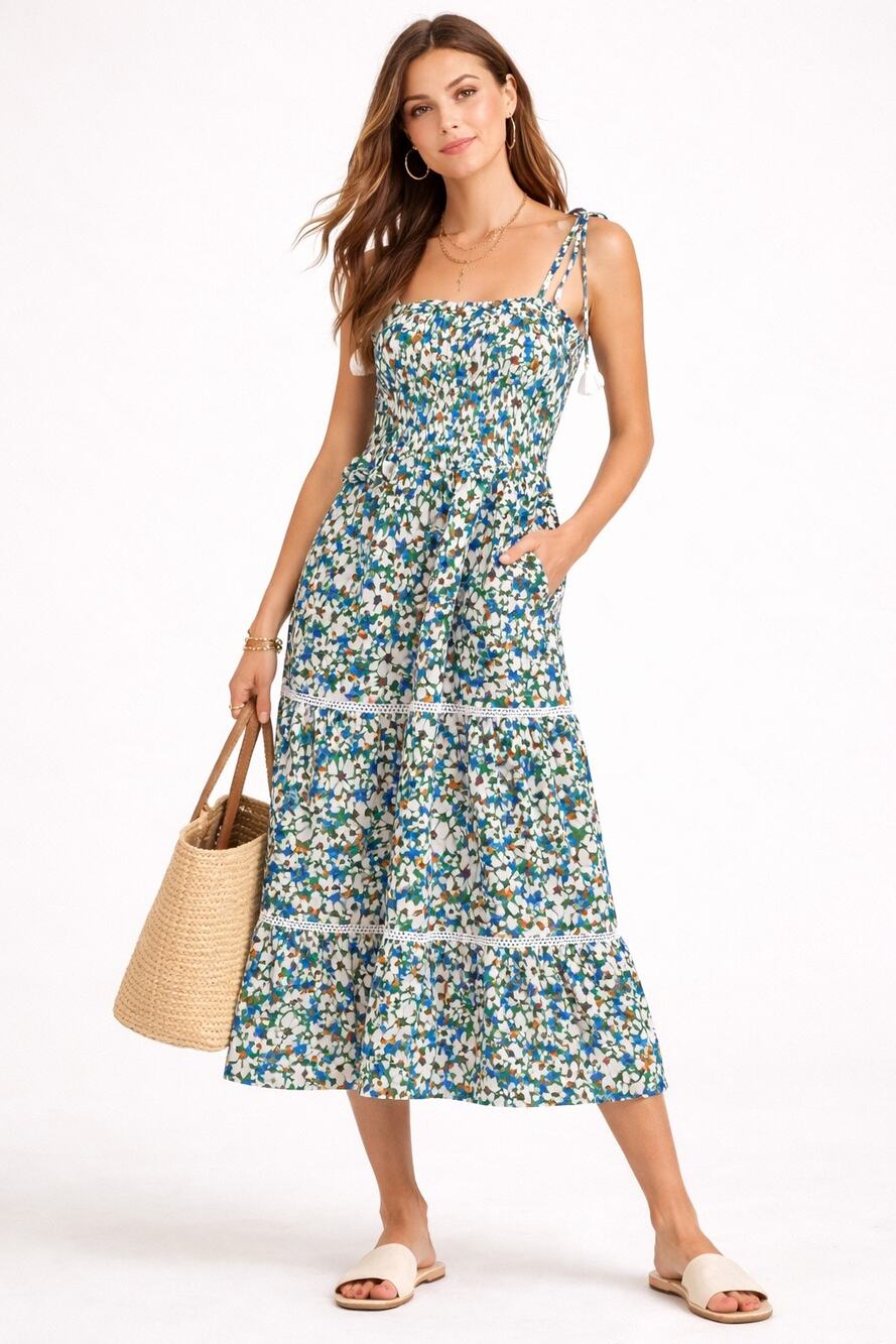 Lost + Wander Floral Smocked Midi Dress XS/S Estimated Boho Cottagecore